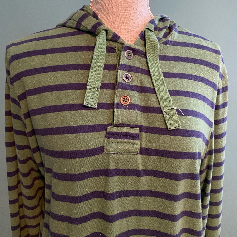 Braintree Hemp Hoodie Blue and Green Striped - Picture 2 of 6